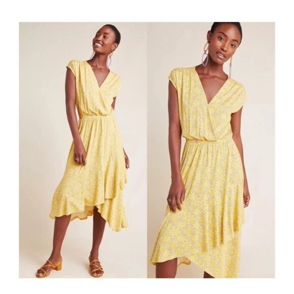 MAEVE Anthropologie Size XS Fete Yellow Handkerchief Midi Dress - Picture 2 of 16